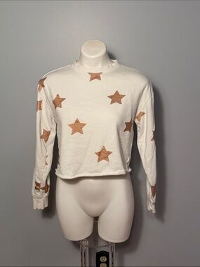 Spiritual Gangster Ladies Rose Gold Stars Cropped Oversized Sweatshirt. XS